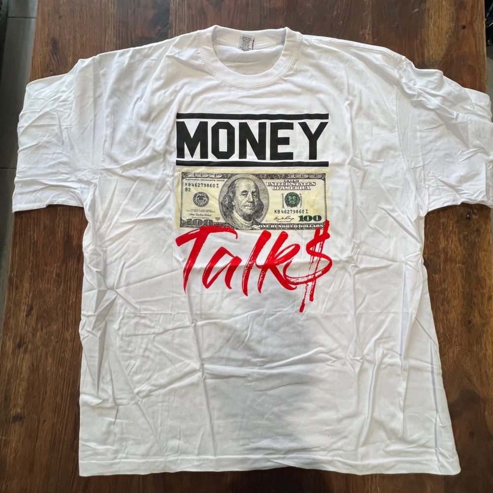 White Graphic Tee with Money Print